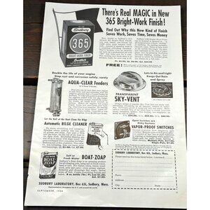 Sudbury Laboratory Vintage Print Ad 1950s Boat Zoap Marine Cleaning Products